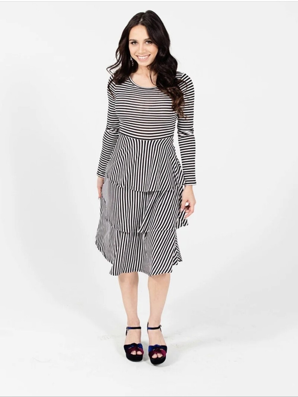 Lularoe NWT Georgia Striped Black and White Tiered Long-Sleeve Dress